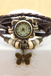 Zegarek retro z motylkiem - brązowy