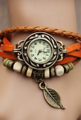 Zegarek retro z listkiem - pomarańczowy